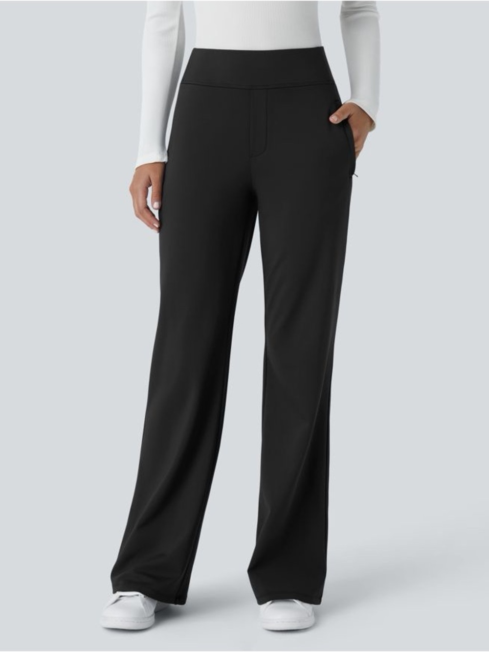 HALARA Flex DayStretch Mid Rise Flare Work Pants Black Medium Zipper Pockets